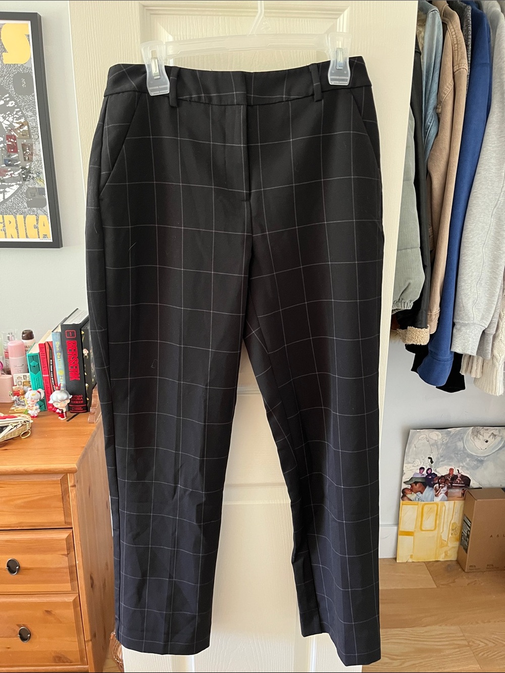 Windowpane Black Straight-Leg Trousers